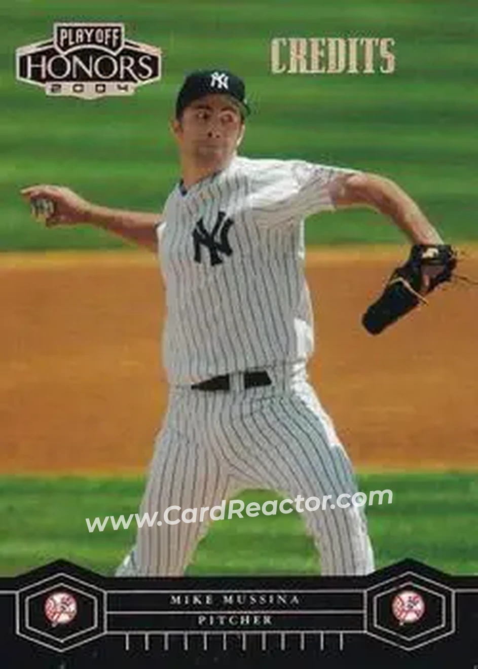 2004 Playoff Honors - Credits Silver #141 - Mike Mussina - New York Yankees - Front 2004 Playoff Honors - Credits Silver #141 - Mike Mussina - New York Yankees - Front