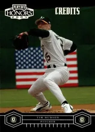 2004 Playoff Honors - Credits Silver #147 - Tim Hudson - Oakland Athletics
