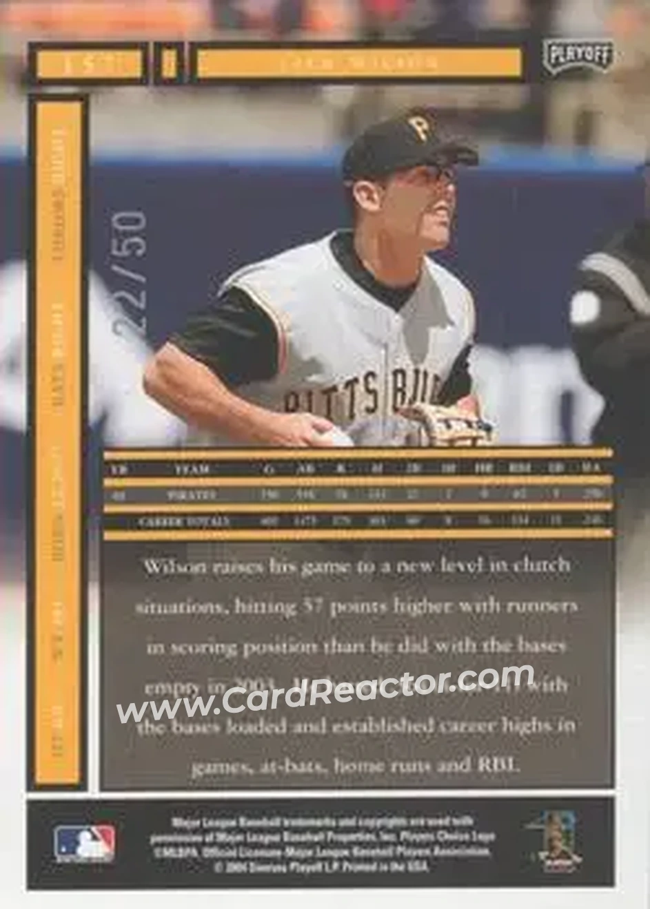 2004 Playoff Honors - Credits Silver #157 - Jack Wilson - Pittsburgh Pirates - Back 2004 Playoff Honors - Credits Silver #157 - Jack Wilson - Pittsburgh Pirates - Back