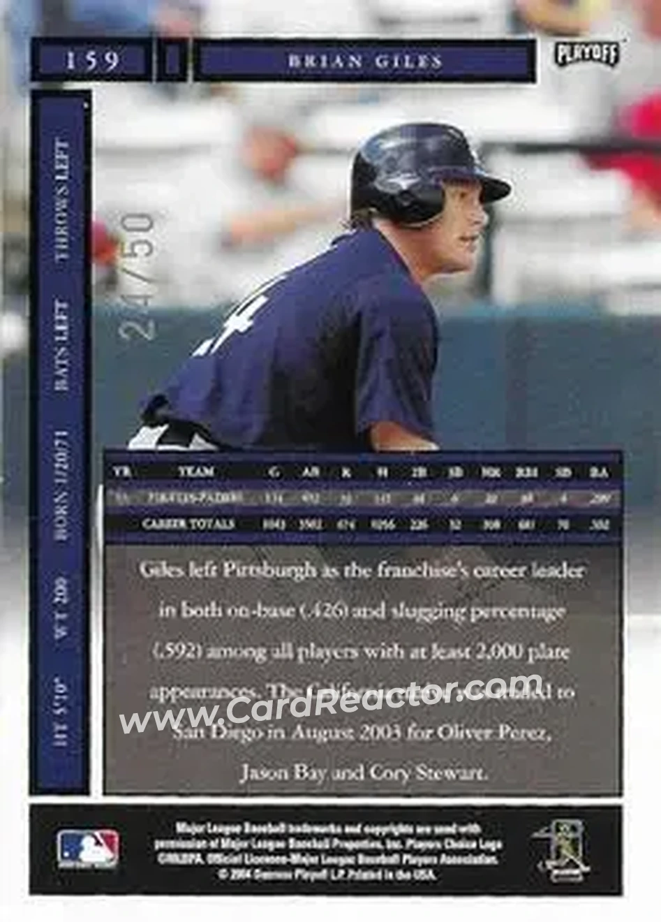 2004 Playoff Honors - Credits Silver #159 - Brian Giles - San Diego Padres - Back 2004 Playoff Honors - Credits Silver #159 - Brian Giles - San Diego Padres - Back