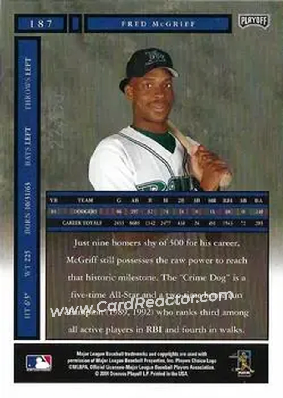 2004 Playoff Honors - Credits Silver #187 - Fred McGriff - Tampa Bay Devil Rays - Back