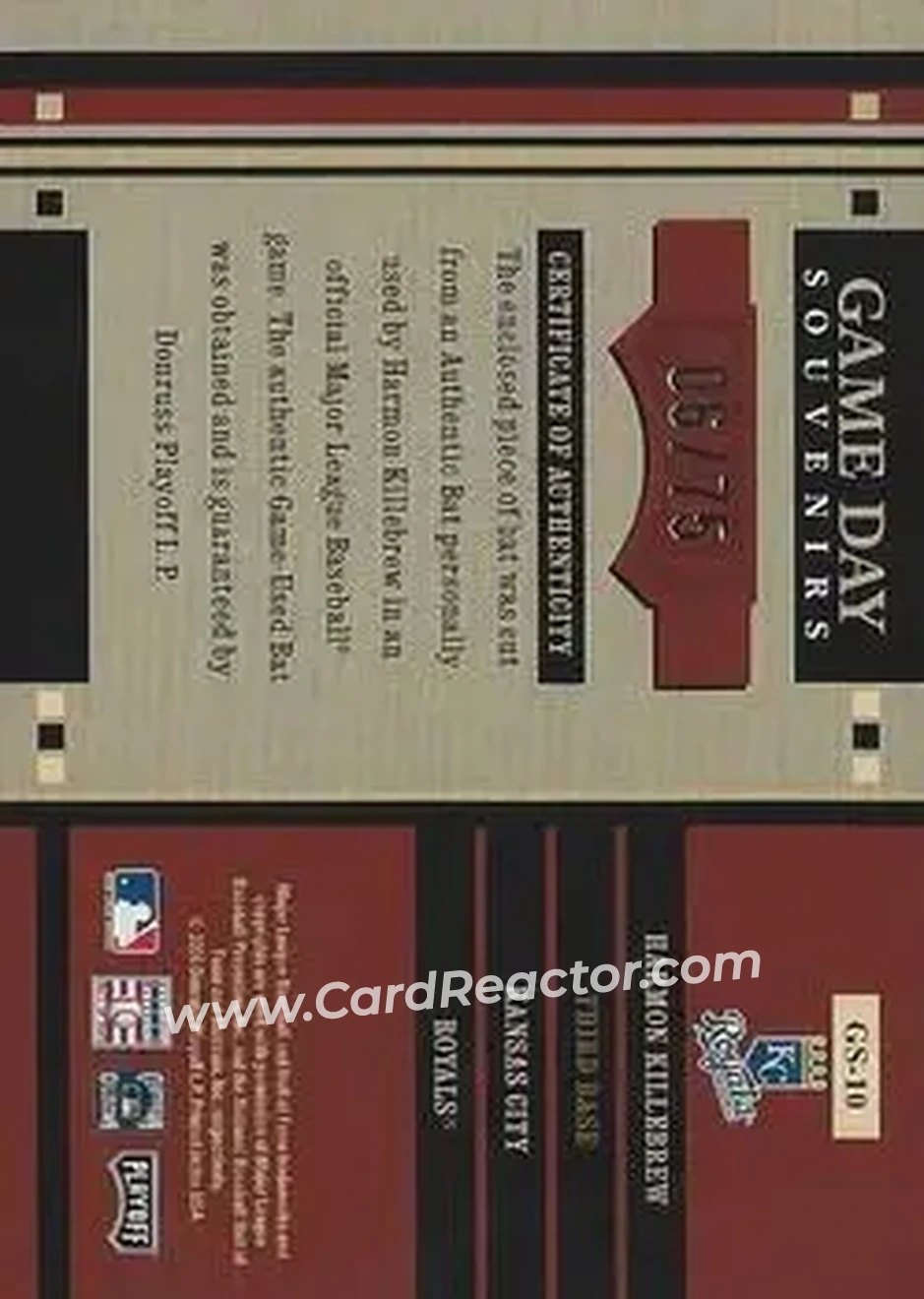 2004 Playoff Honors - Game Day Souvenir #GS-10 - Harmon Killebrew - Kansas City Royals - Back 2004 Playoff Honors - Game Day Souvenir #GS-10 - Harmon Killebrew - Kansas City Royals - Back