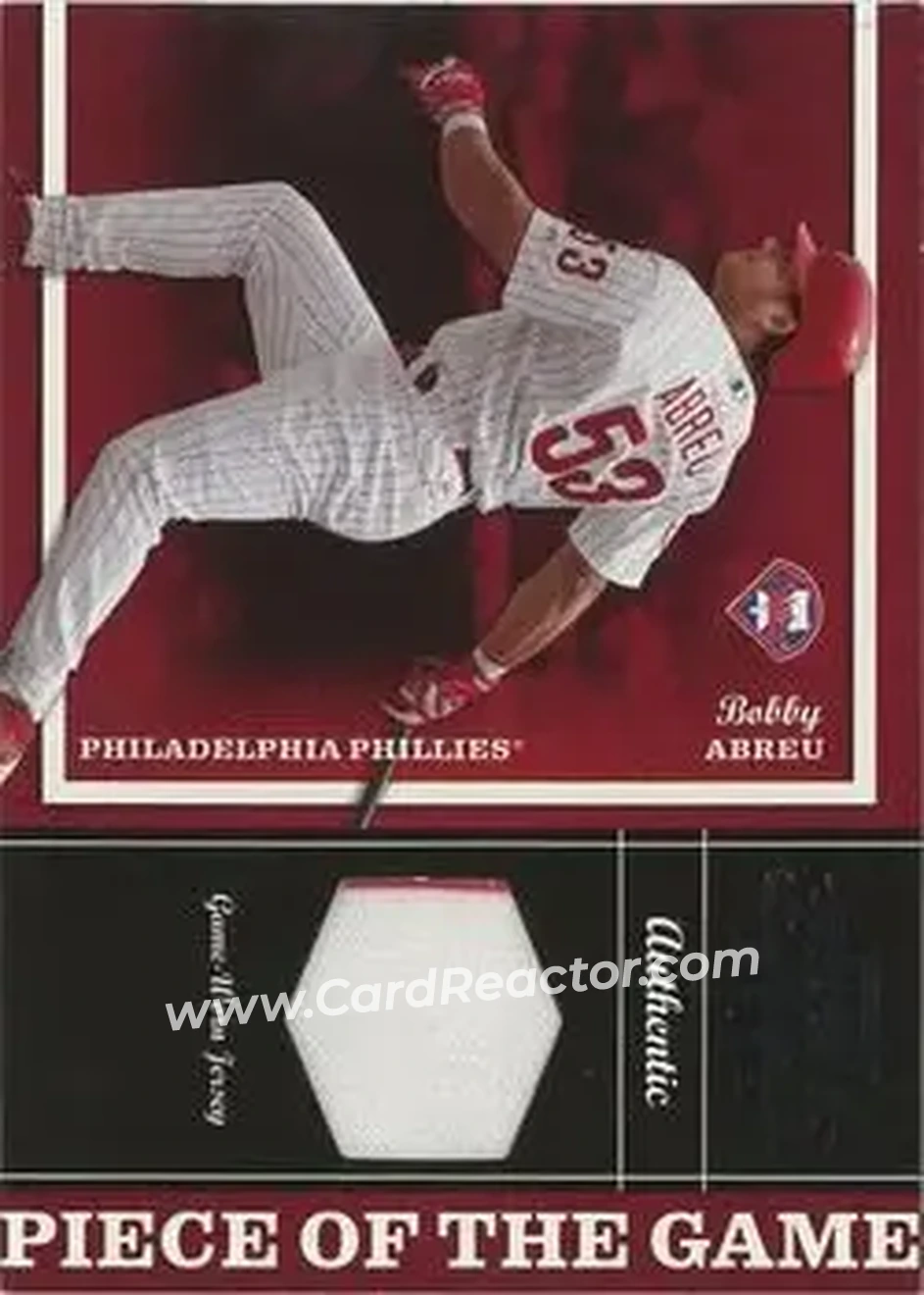 2004 Playoff Honors - Piece of the Game Jersey #PG-5 - Bob Abreu - Philadelphia Phillies - Front