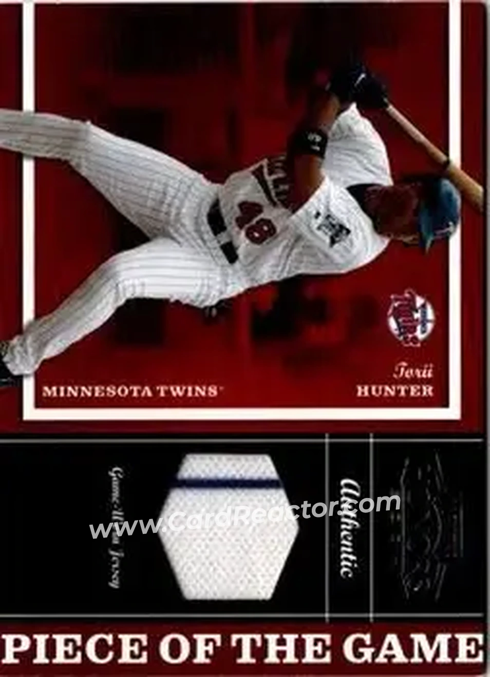 2004 Playoff Honors - Piece of the Game Jersey #PG-25 - Torii Hunter - Minnesota Twins - Front 2004 Playoff Honors - Piece of the Game Jersey #PG-25 - Torii Hunter - Minnesota Twins - Front