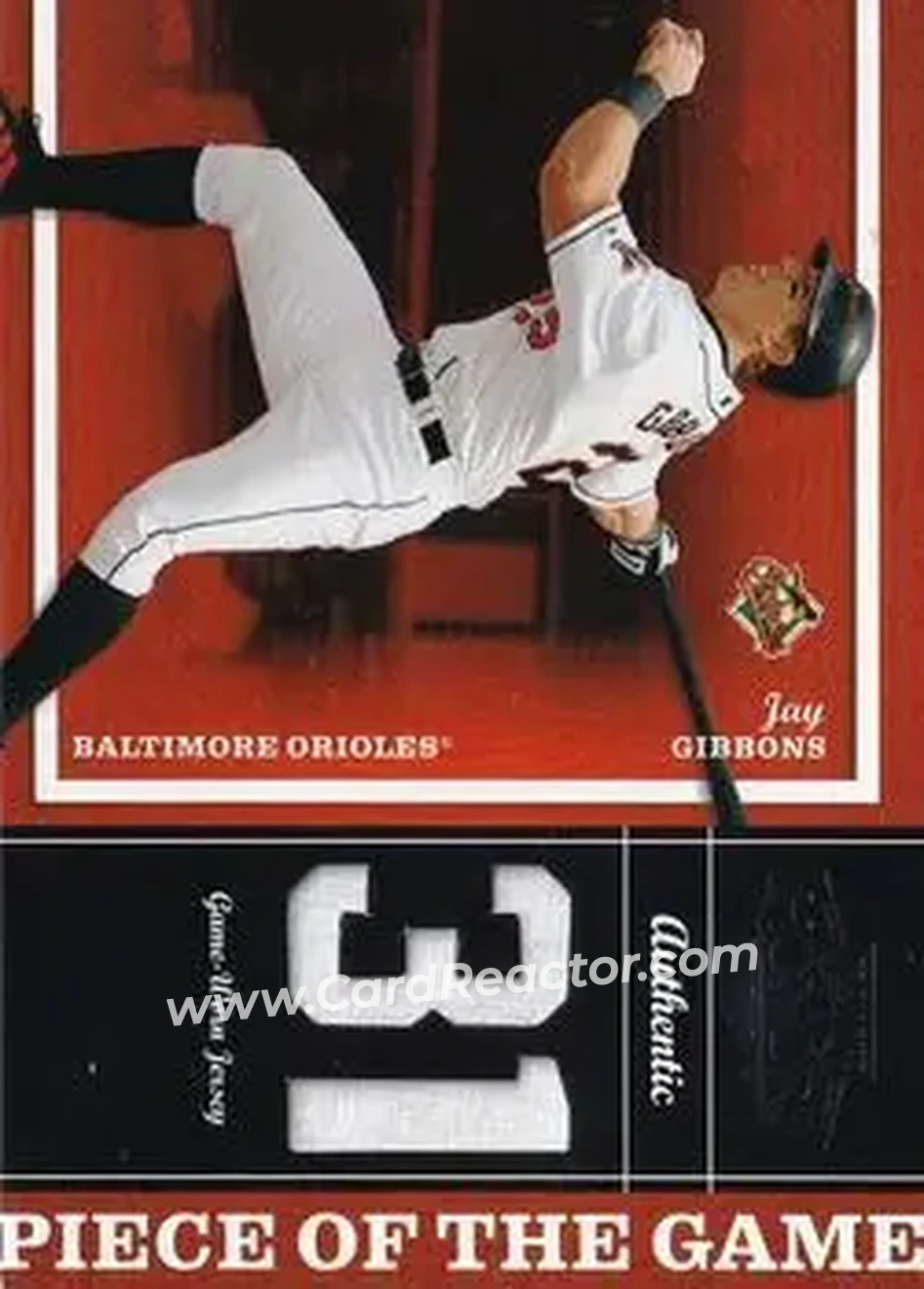 2004 Playoff Honors - Piece of the Game Jersey Number #PG-13 - Jay Gibbons - Baltimore Orioles - Front