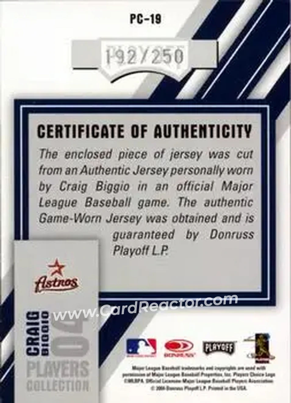 2004 Playoff Honors - Players Collection Jersey Blue #PC-19 - Craig Biggio - Houston Astros - Back