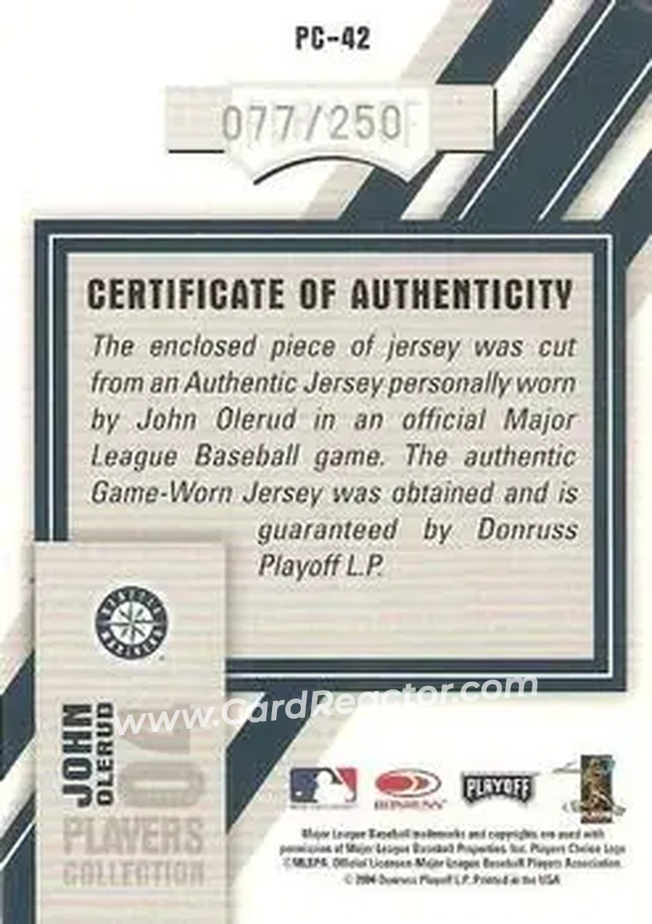 2004 Playoff Honors - Players Collection Jersey Blue #PC-42 - John Olerud - Seattle Mariners - Back