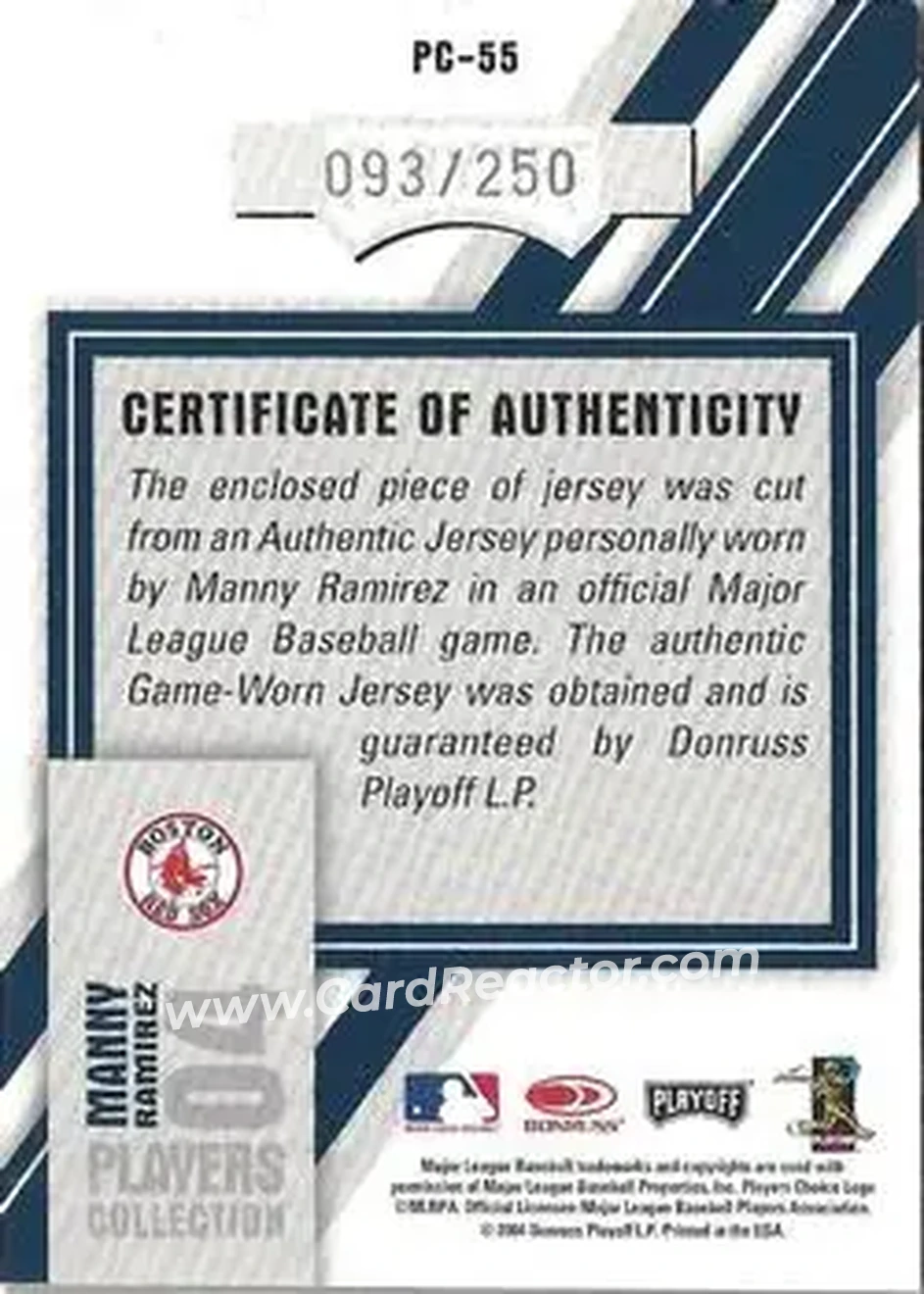 2004 Playoff Honors - Players Collection Jersey Blue #PC-55 - Manny Ramirez - Boston Red Sox - Back