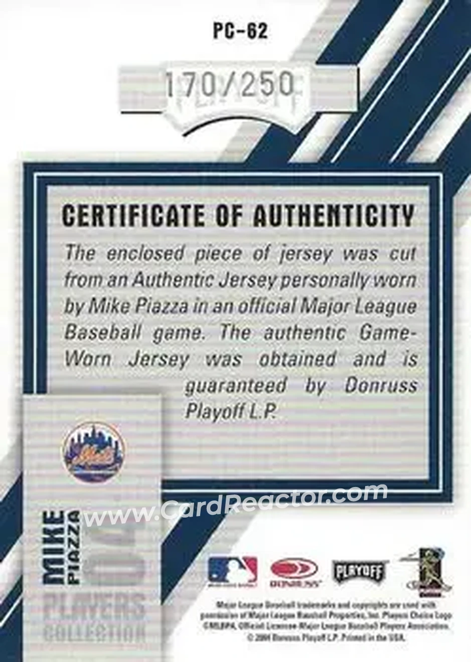 2004 Playoff Honors - Players Collection Jersey Blue #PC-62 - Mike Piazza - New York Mets - Back