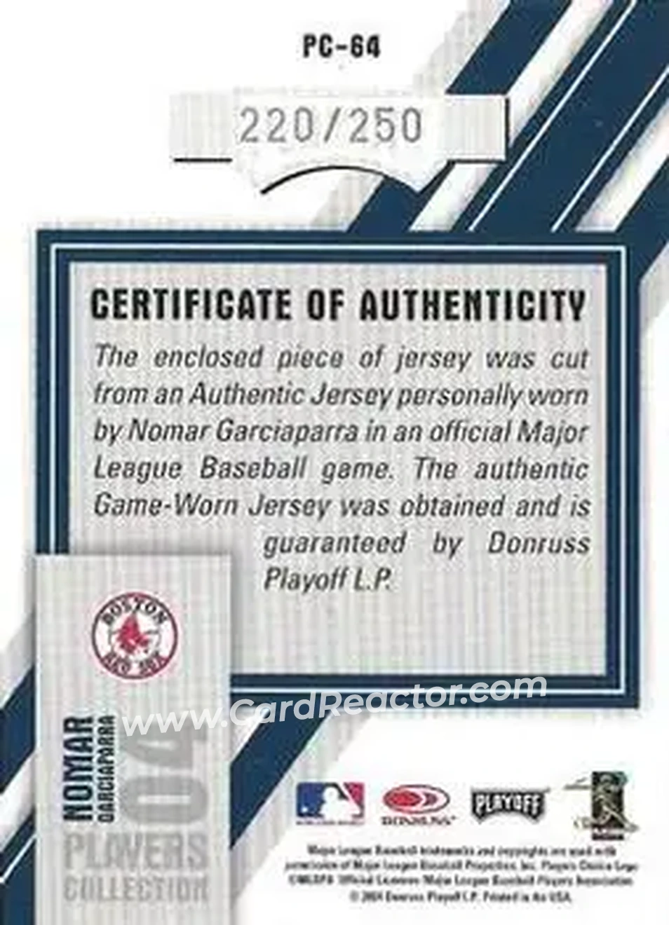 2004 Playoff Honors - Players Collection Jersey Blue #PC-64 - Nomar Garciaparra - Boston Red Sox - Back