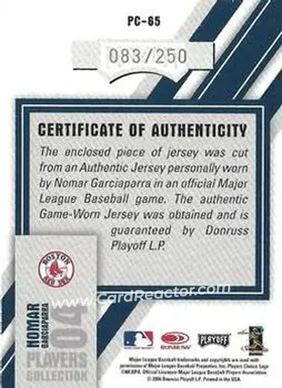 2004 Playoff Honors - Players Collection Jersey Blue #PC-65 - Nomar Garciaparra - Boston Red Sox - Back