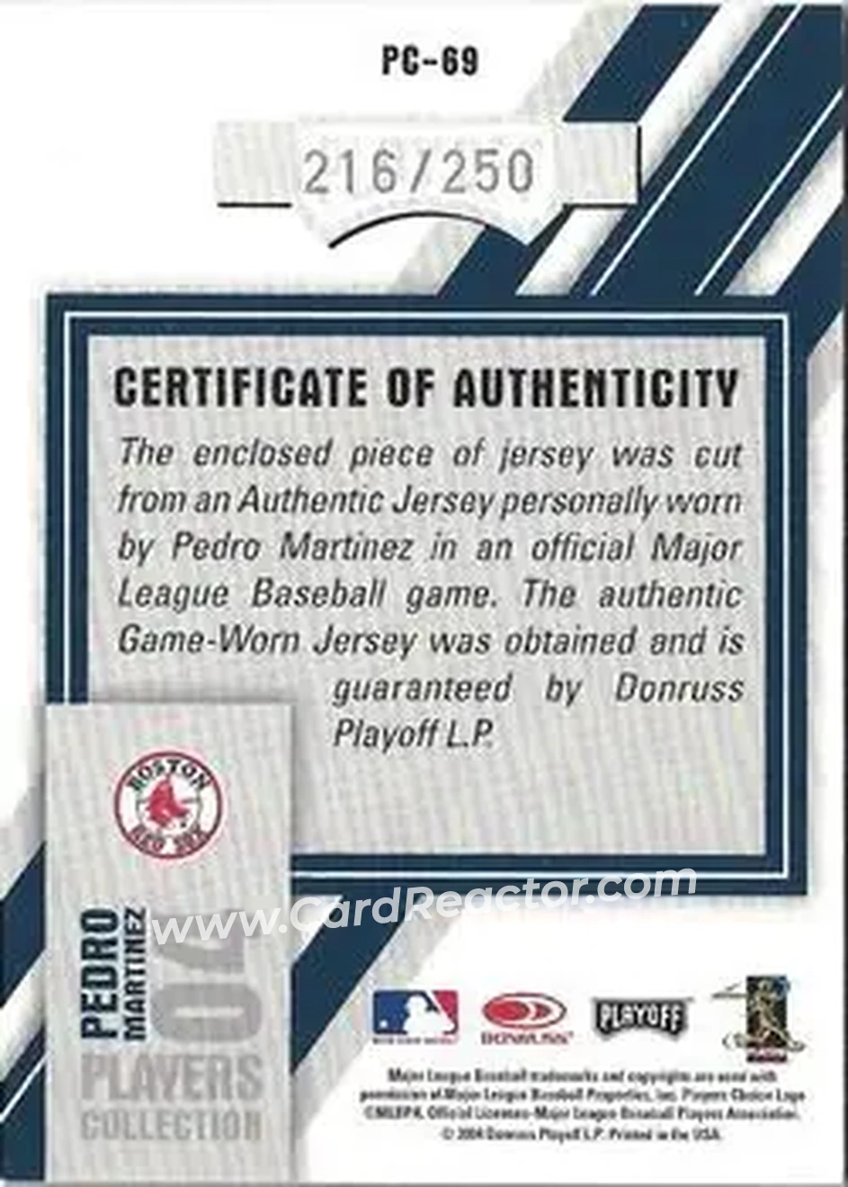 2004 Playoff Honors - Players Collection Jersey Blue #PC-69 - Pedro Martinez - Boston Red Sox - Back