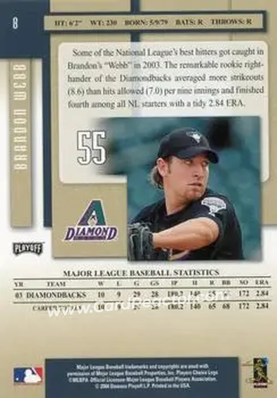 2004 Playoff Prestige #8 - Brandon Webb - Arizona Diamondbacks - Back 2004 Playoff Prestige #8 - Brandon Webb - Arizona Diamondbacks - Back