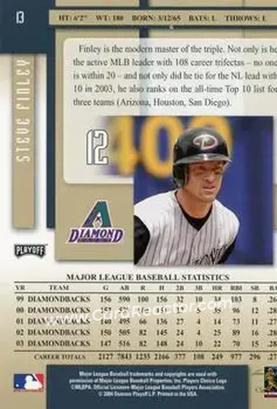 2004 Playoff Prestige #13 - Steve Finley - Arizona Diamondbacks - Back