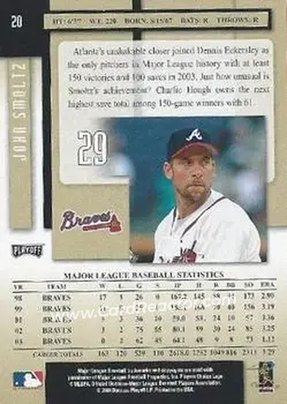 2004 Playoff Prestige #20 - John Smoltz - Atlanta Braves - Back