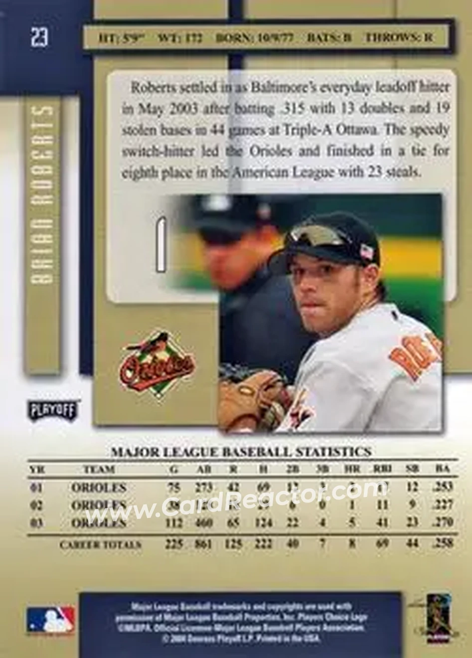 2004 Playoff Prestige #23 - Brian Roberts - Baltimore Orioles - Back 2004 Playoff Prestige #23 - Brian Roberts - Baltimore Orioles - Back