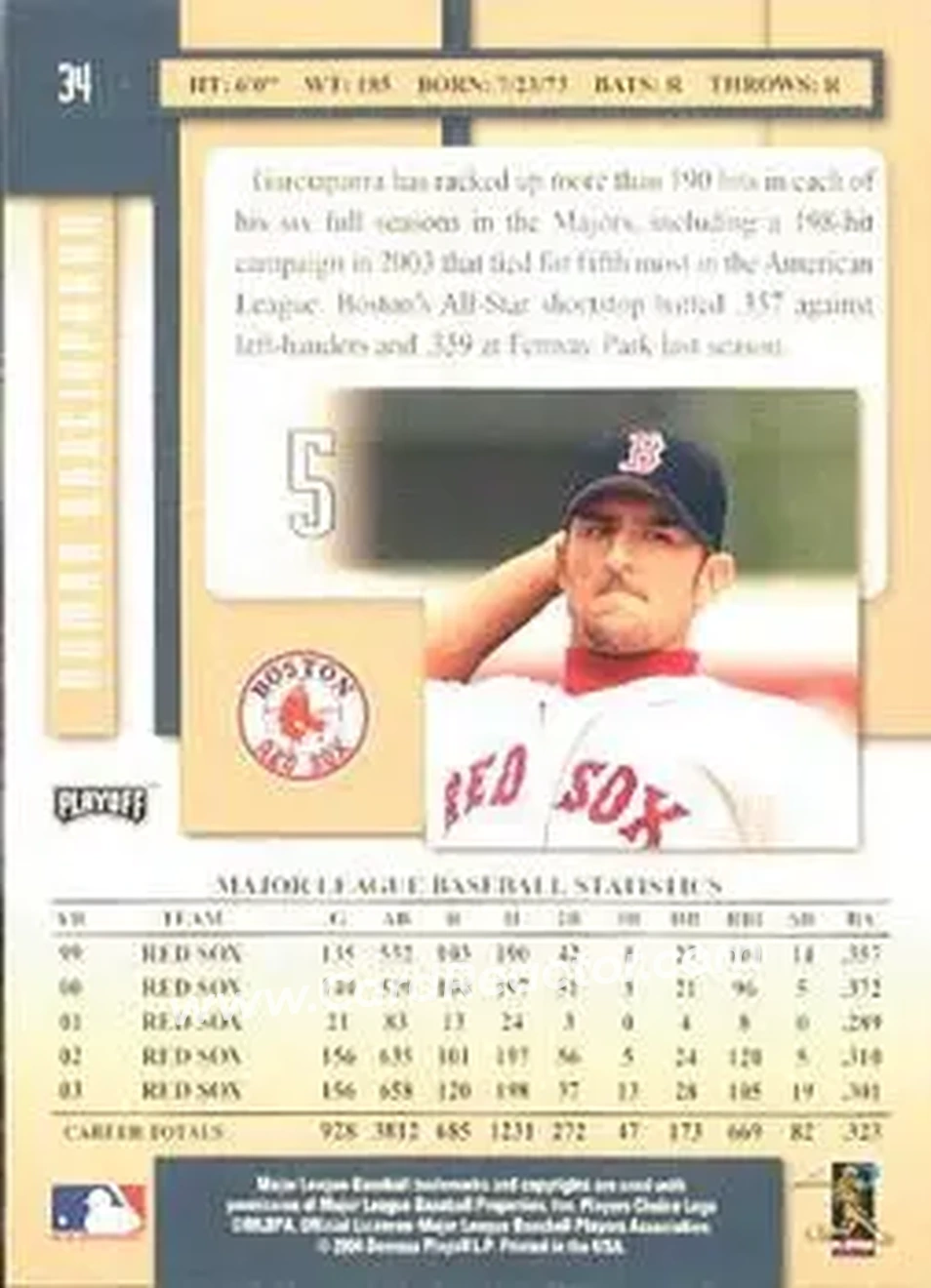 2004 Playoff Prestige #34 - Nomar Garciaparra - Boston Red Sox - Back