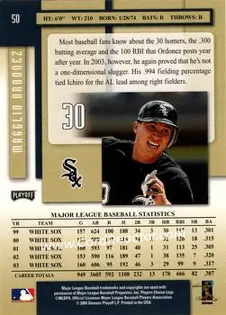 2004 Playoff Prestige #50 - Magglio Ordonez - Chicago White Sox - Back