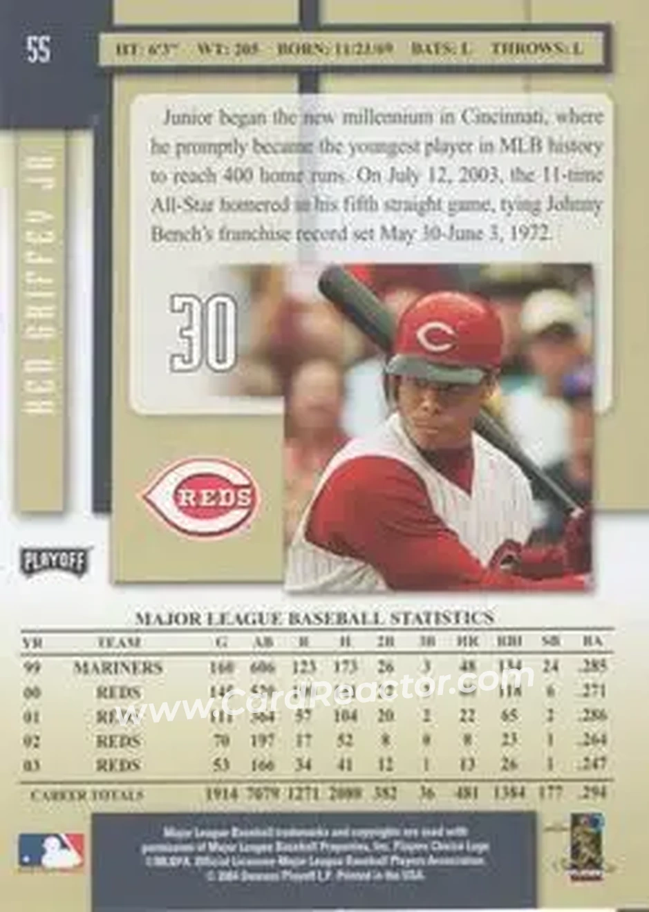 2004 Playoff Prestige #55 - Ken Griffey Jr. - Cincinnati Reds - Back