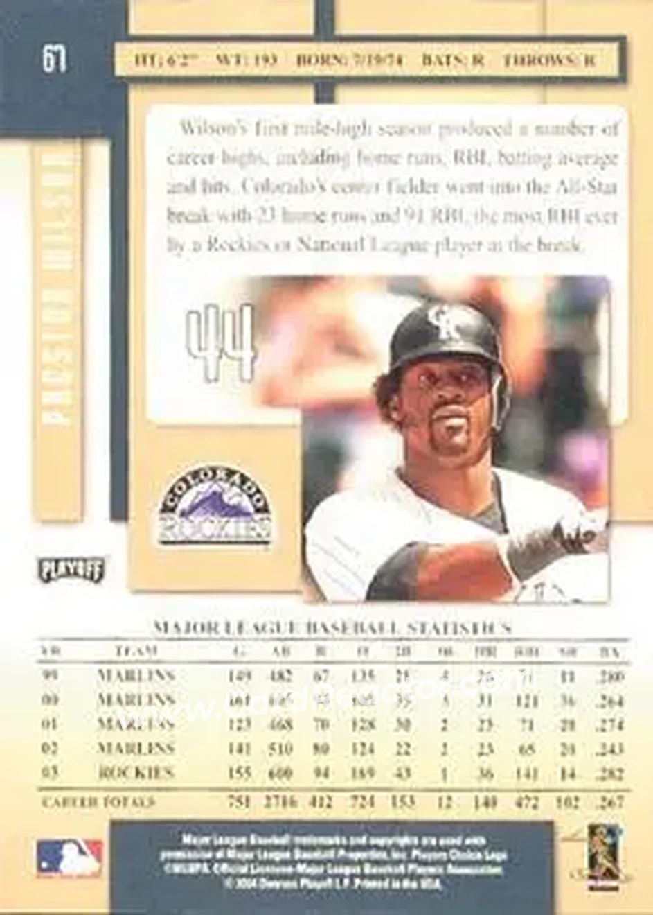 2004 Playoff Prestige #67 - Preston Wilson - Colorado Rockies - Back