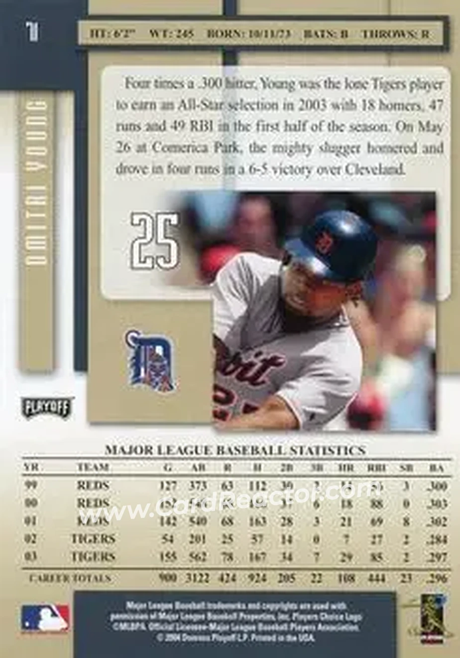 2004 Playoff Prestige #71 - Dmitri Young - Detroit Tigers - Back