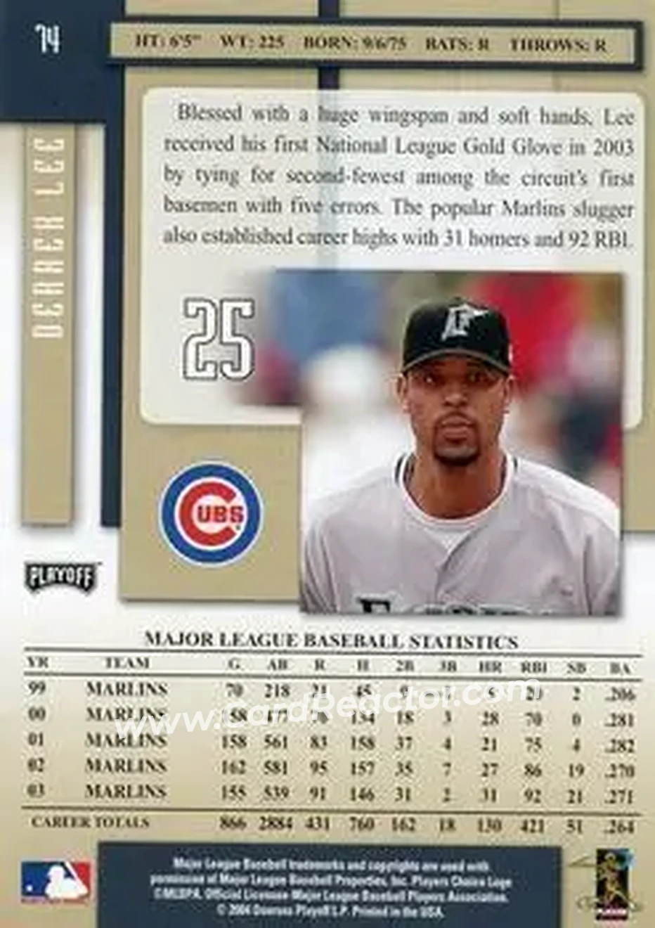 2004 Playoff Prestige #74 - Derrek Lee - Chicago Cubs - Back
