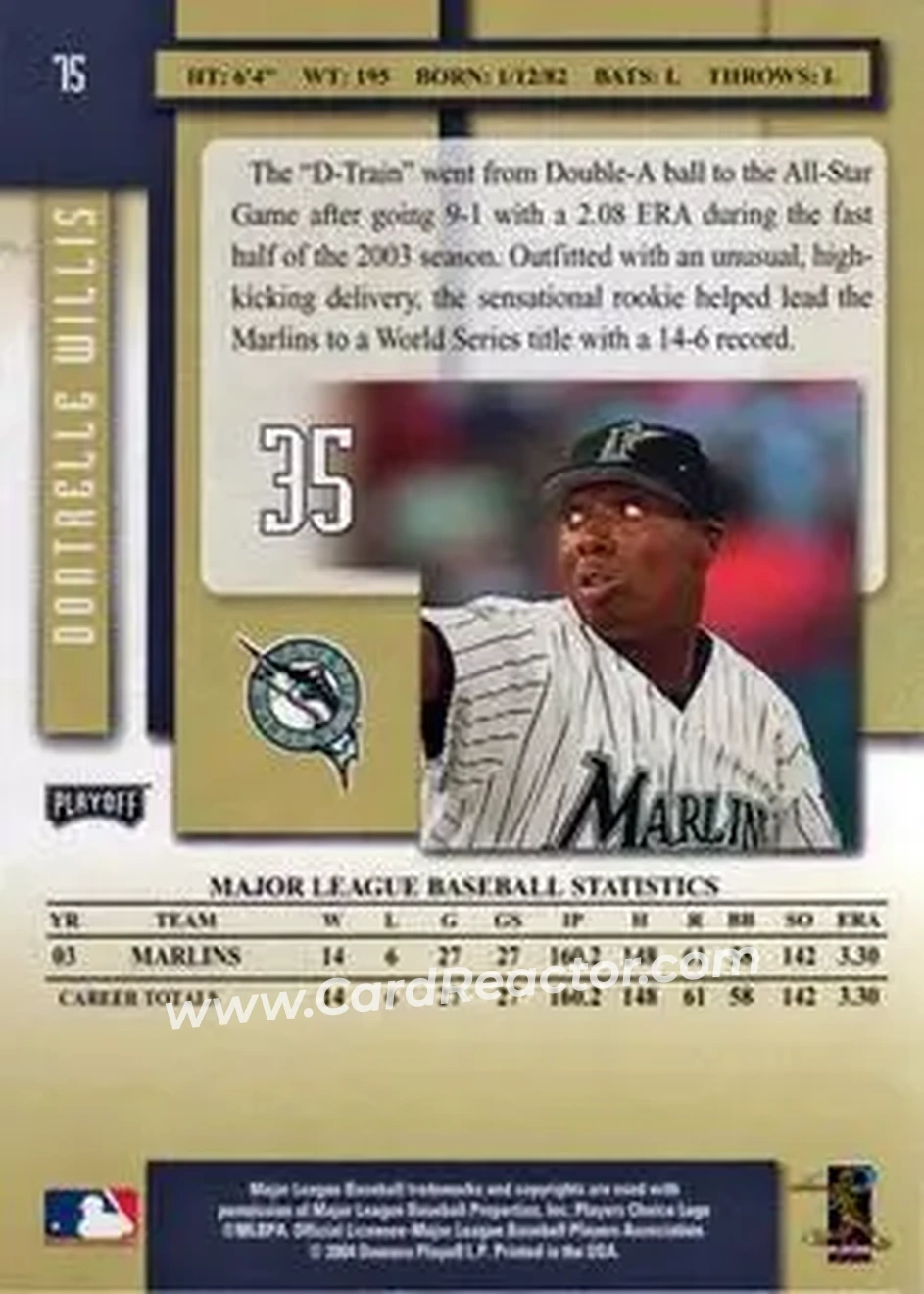 2004 Playoff Prestige #75 - Dontrelle Willis - Florida Marlins - Back 2004 Playoff Prestige #75 - Dontrelle Willis - Florida Marlins - Back