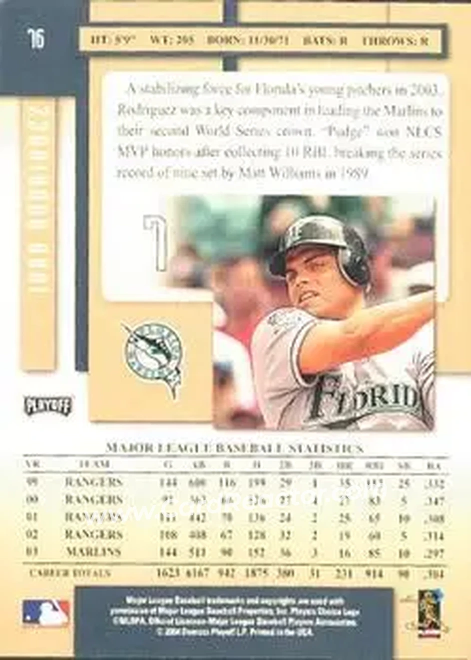 2004 Playoff Prestige #76 - Ivan Rodriguez - Florida Marlins - Back