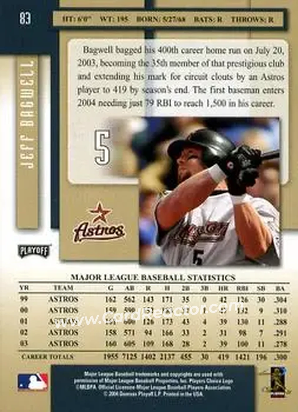 2004 Playoff Prestige #83 - Jeff Bagwell - Houston Astros - Back 2004 Playoff Prestige #83 - Jeff Bagwell - Houston Astros - Back