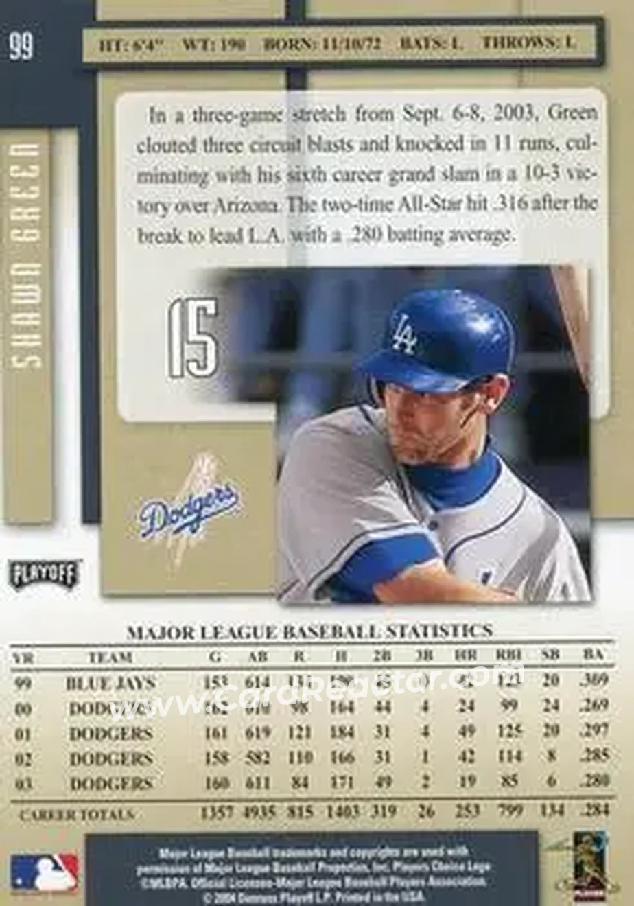 2004 Playoff Prestige #99 - Shawn Green - Los Angeles Dodgers - Back