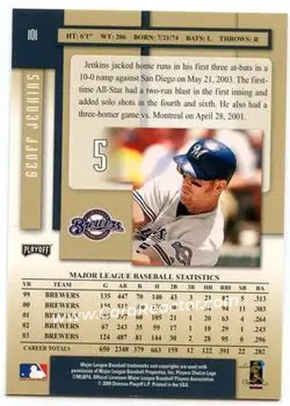 2004 Playoff Prestige #101 - Geoff Jenkins - Milwaukee Brewers - Back