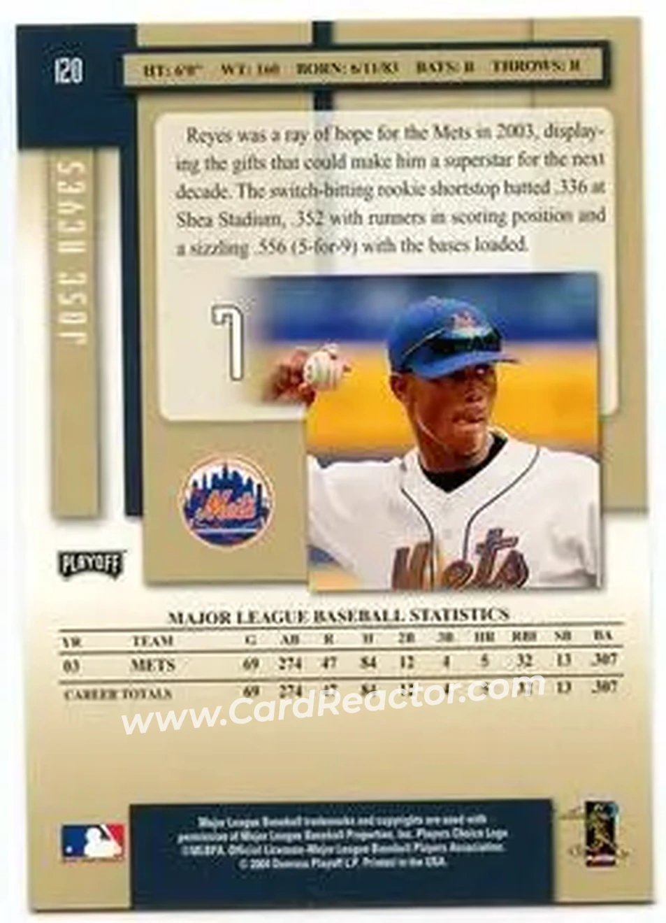 2004 Playoff Prestige #120 - Jose Reyes - New York Mets - Back 2004 Playoff Prestige #120 - Jose Reyes - New York Mets - Back