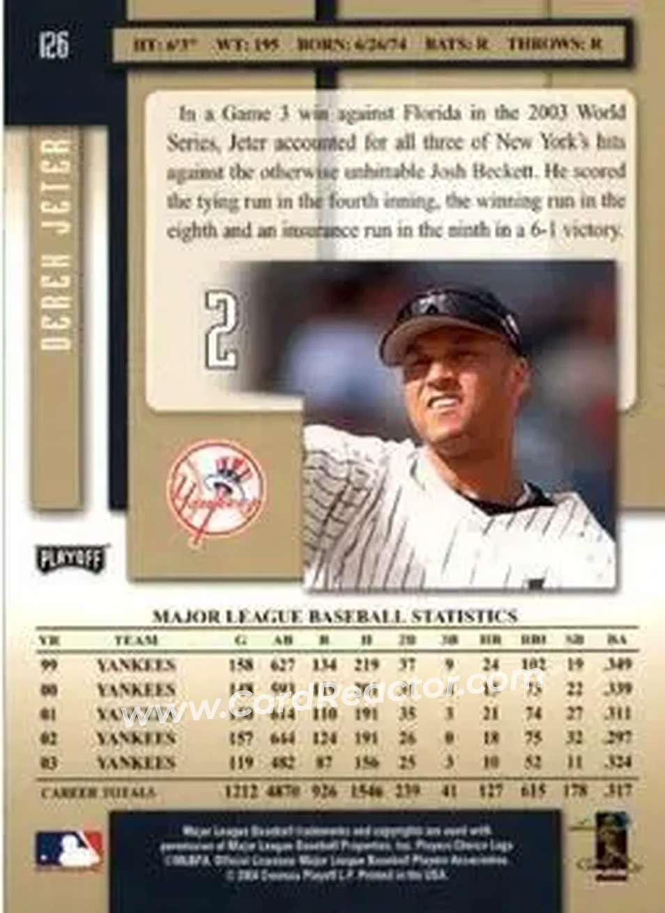 2004 Playoff Prestige #126 - Derek Jeter - New York Yankees - Back