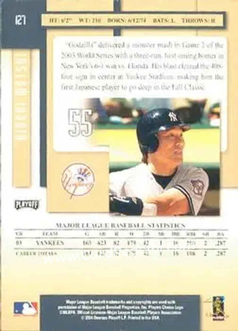 2004 Playoff Prestige #127 - Hideki Matsui - New York Yankees - Back