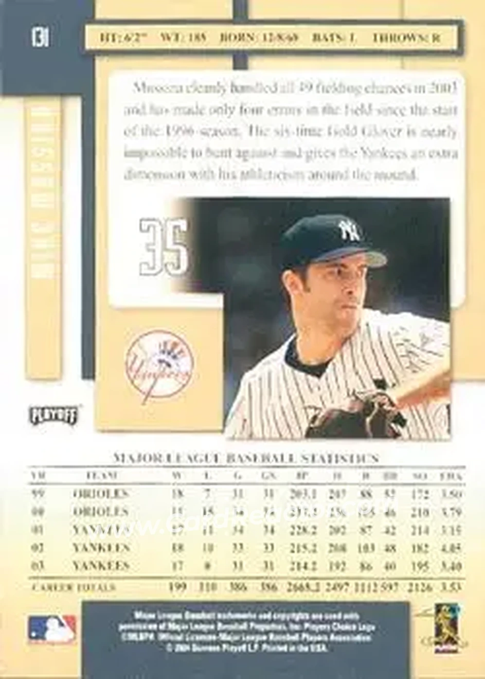 2004 Playoff Prestige #131 - Mike Mussina - New York Yankees - Back