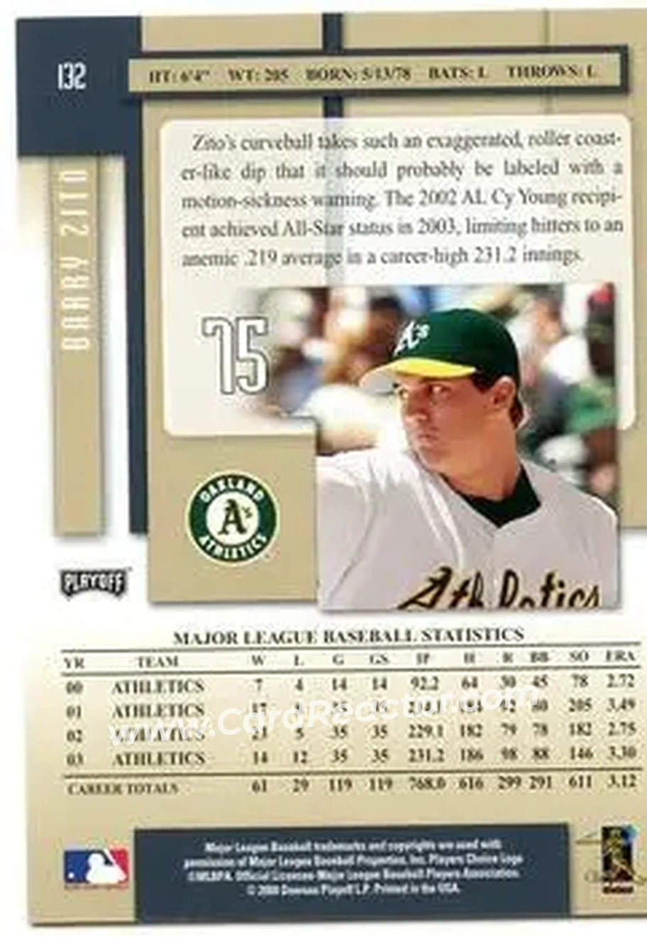 2004 Playoff Prestige #132 - Barry Zito - Oakland Athletics - Back