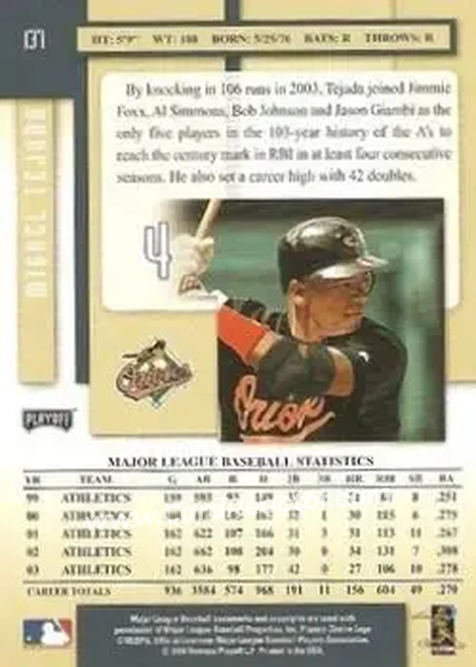 2004 Playoff Prestige #137 - Miguel Tejada - Baltimore Orioles - Back
