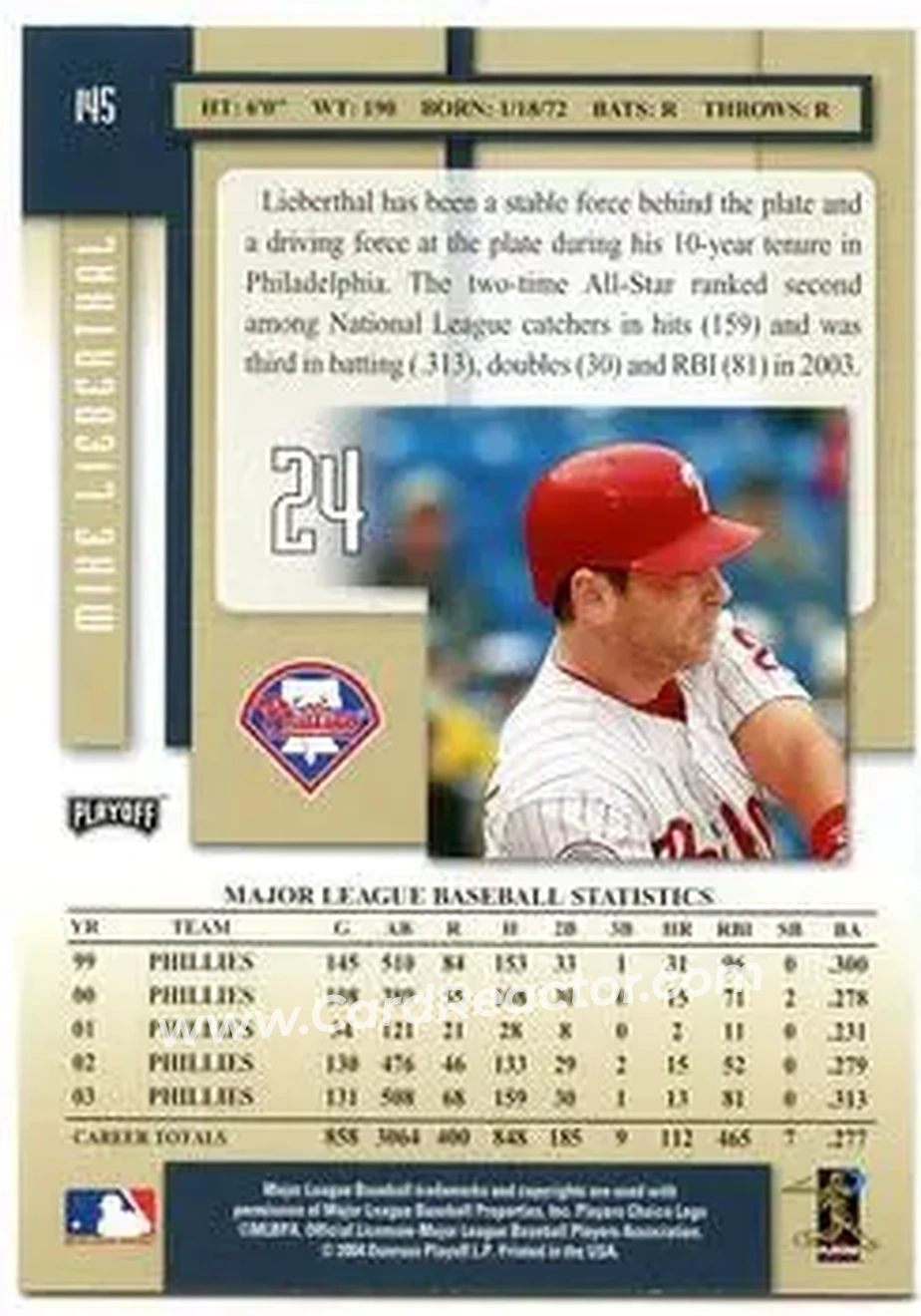 2004 Playoff Prestige #145 - Mike Lieberthal - Philadelphia Phillies - Back