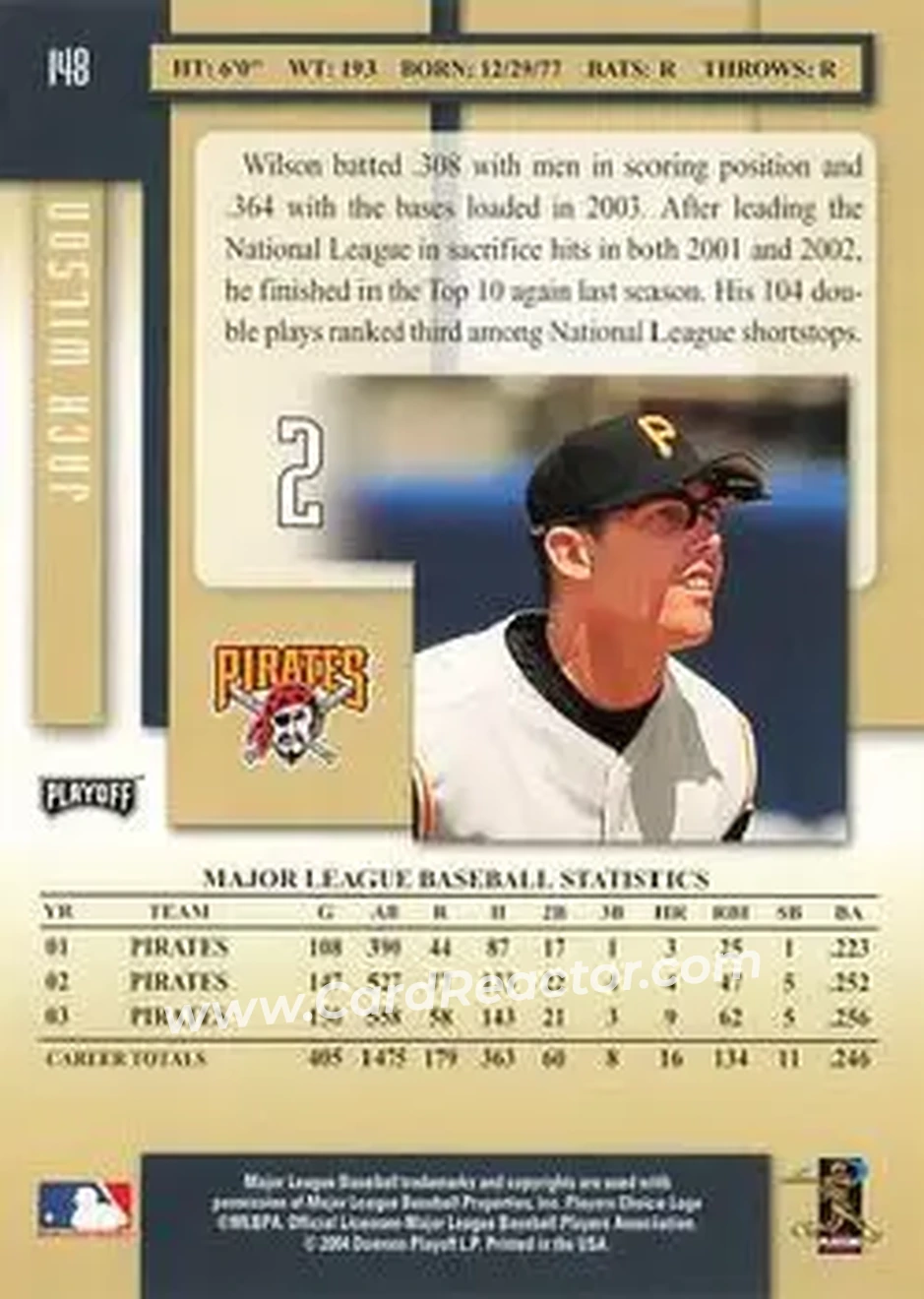 2004 Playoff Prestige #148 - Jack Wilson - Pittsburgh Pirates - Back