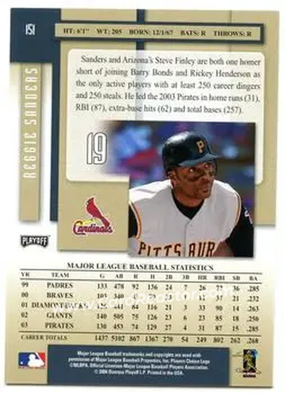 2004 Playoff Prestige #151 - Reggie Sanders - St. Louis Cardinals - Back