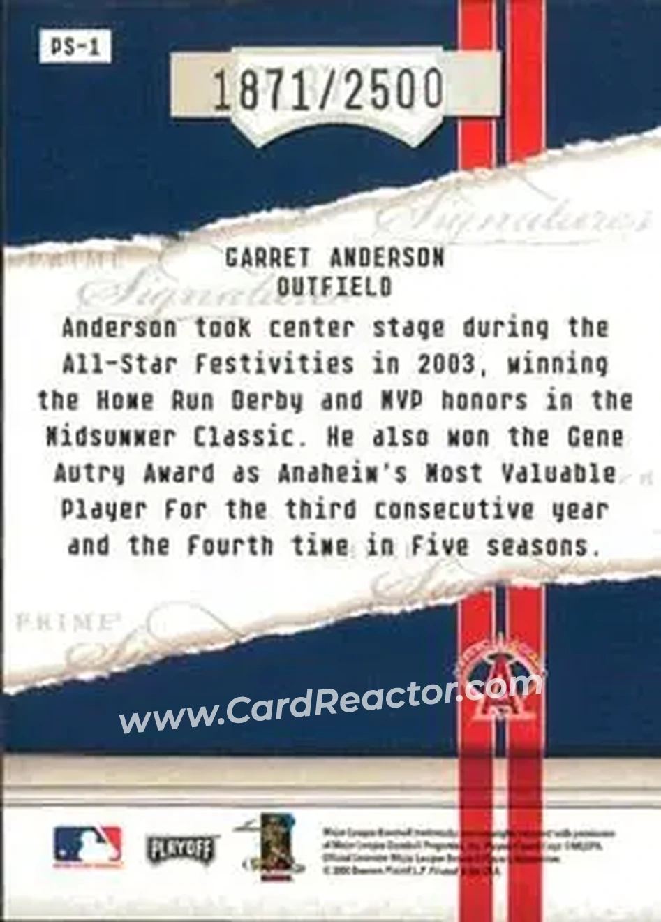 2004 Playoff Honors - Prime Signatures #PS-1 - Garret Anderson - Anaheim Angels - Back