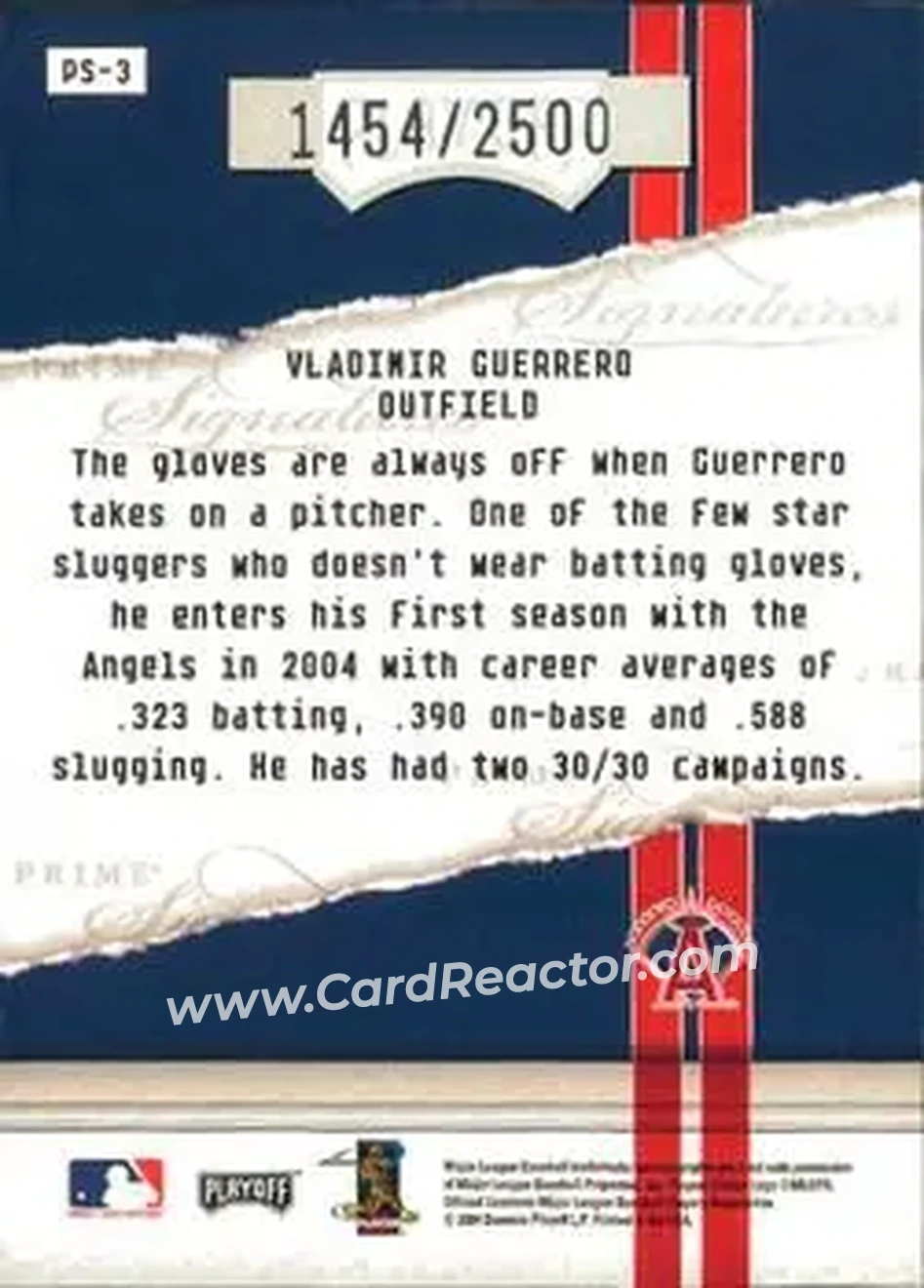 2004 Playoff Honors - Prime Signatures #PS-3 - Vladimir Guerrero - Anaheim Angels - Back