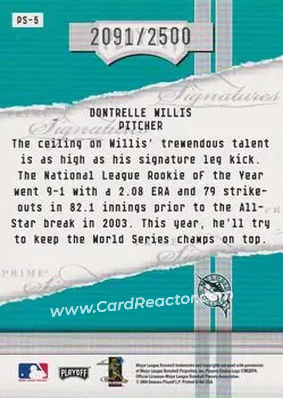 2004 Playoff Honors - Prime Signatures #PS-5 - Dontrelle Willis - Florida Marlins - Back