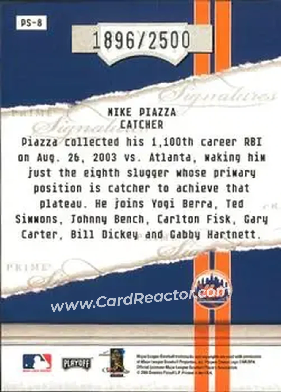 2004 Playoff Honors - Prime Signatures #PS-8 - Mike Piazza - New York Mets - Back