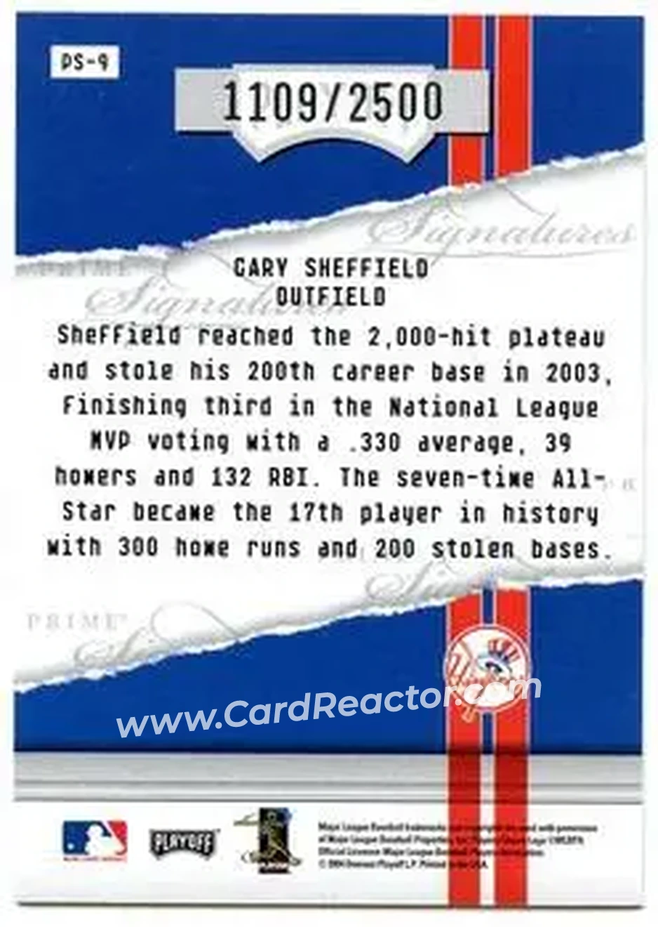2004 Playoff Honors - Prime Signatures #PS-9 - Gary Sheffield - New York Yankees - Back 2004 Playoff Honors - Prime Signatures #PS-9 - Gary Sheffield - New York Yankees - Back