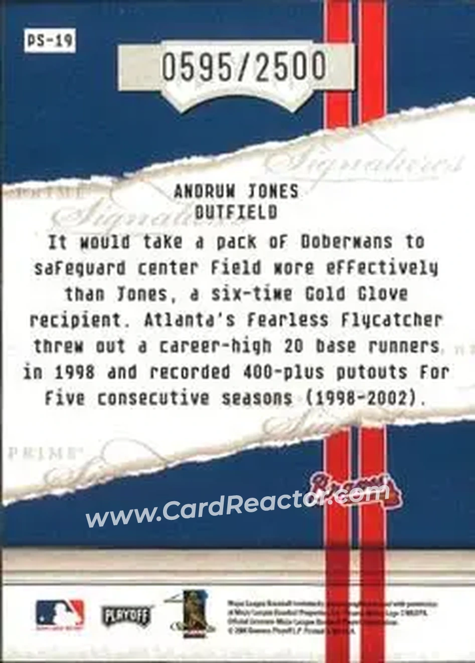 2004 Playoff Honors - Prime Signatures #PS-19 - Andruw Jones - Atlanta Braves - Back