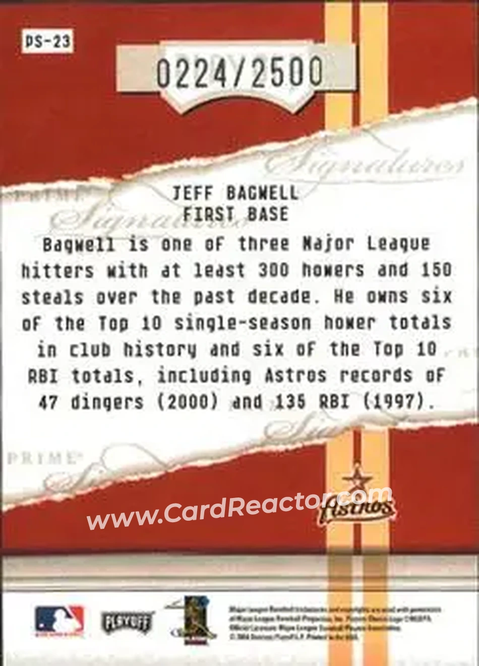 2004 Playoff Honors - Prime Signatures #PS-23 - Jeff Bagwell - Houston Astros - Back
