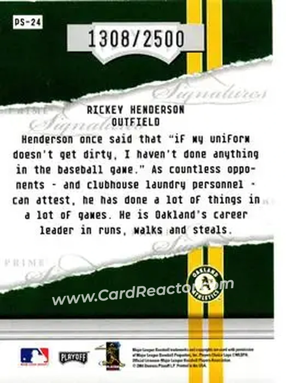 2004 Playoff Honors - Prime Signatures #PS-24 - Rickey Henderson - Oakland Athletics - Back