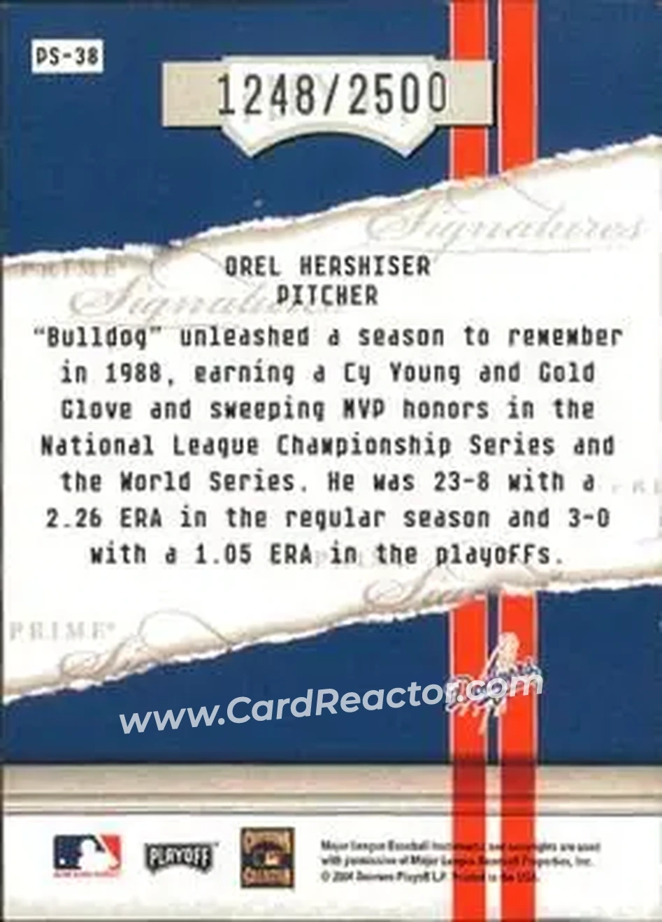 2004 Playoff Honors - Prime Signatures #PS-38 - Orel Hershiser - Los Angeles Dodgers - Back