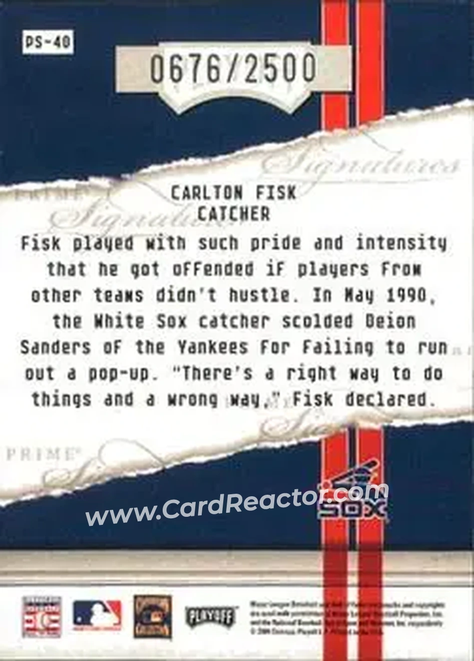 2004 Playoff Honors - Prime Signatures #PS-40 - Carlton Fisk - Chicago White Sox - Back